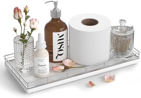 Oak Bathroom Toilet Tank Tray, 13" Wood Back of Toilet Paper Basket Tank Topper Storage, Vanity Tray for Perfume Makeup Candle Toiletry Organizer for Kitchen Coffee Table Silver Tray Decor - Image 5