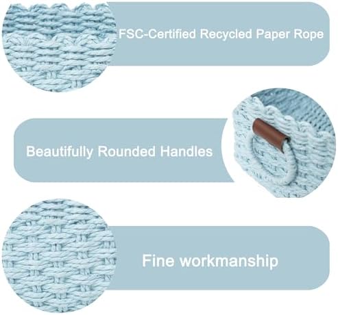 Woven Paper Rope Wicker Basket for Organizing(Set of 3,Blue) - Image 5