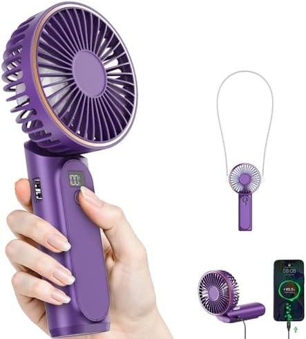 TUNISE Portable Handheld Fan, 4000mAh, 180 Adjustable, 6 Speed Wind, USB Rechargeable Foldable Fan with Real-Time Electricity Display by 3DGreetingCards