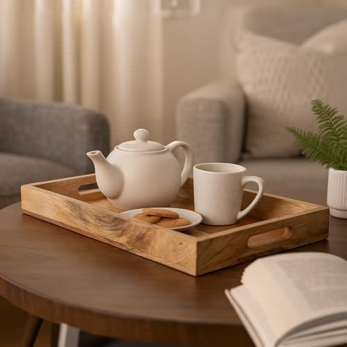 Mela Artisans Mango Wood Serving Tray Set - Natural Finish, 15" and 13" - Image 2