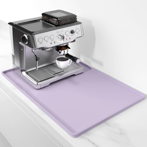 Rnivvi Silicone Coffee Mat, 16" x 24" Waterproof Raised Edge Coffee Bar Mats for Espresso Machine Station Accessories, Heat Resistant Dish Drying Pad for Kitchen Counter, Rubber Bar Decor Pad, Purple by Rnivvi