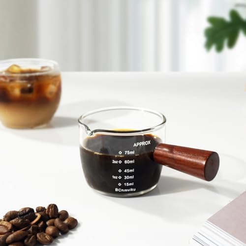 1 Pack Espresso Shot Glass 75ML Triple Pitcher Barista Single Spouts With Wood Handle By BCnmviku - Image 4