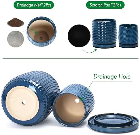 D'vine Dev Beaded Ceramic Planter Pots, 4/6 in, Midnight Blue, 27-D-U-3 - Image 4