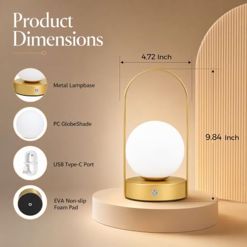 Senzoy Globe Table Lamp, Portable Mini LED Night Light, Gold - Image 4