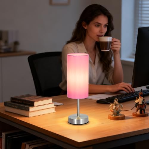 RISLG 2 Pack Small Table Lamps for Bedroom, Bedside Lamps for Nightstand with Wire Switch, Minimalist Modern Desk Lamps with Linen Fabric Shade for Kids Room Living Room Office Dorm, Bulb Included - Image 6