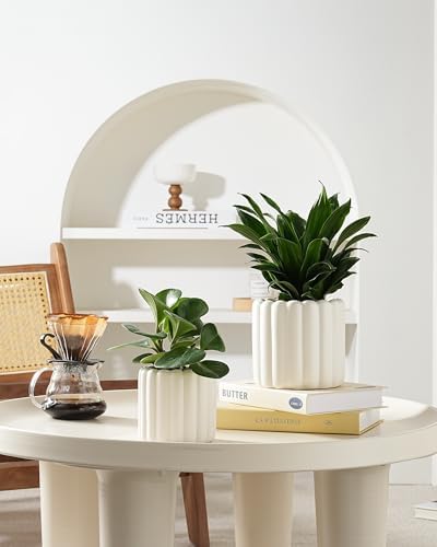Ceramic Plant Pots,6 inch+4.7 Inch Planter Pot with Drainage Holes,Ceramic Planters for Indoor Plants,Modern Flower Pots for Indoor Outdoor Plants House & Office Décor,Pale Beige - Image 2