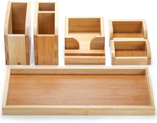 Cididu Bamboo Vanity Tray, 7 Pieces Adjustable Pen Holder Stationery Caddy by Cididu