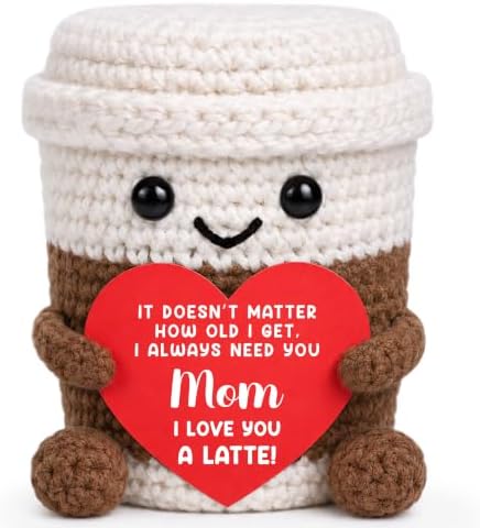 Mom Birthday Gifts from Daughter Son Kids, Christmas Mom Gifts for Step Bonus Moms Mother Mama Mummy, I Love You Mum Funny Small Cute Handmade Crochet Coffee Mug Cup Mother Present by idegift