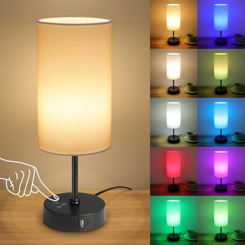 Unicozin Table Lamp,3 CCT 3000K/4500K/6500K & RGB Color Changing,Stepless Dimmable Touch Control Bedside Lamp for Reading,Ambience Nightstand Light for Home Decor Party,White Shade by Unicozin