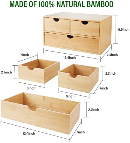 Charmewooden Bamboo Desk Organizer With Drawers Countertop Drawers Counter Storage Box Corner Desk Organizer for Home Office No Assembly Required - Image 2