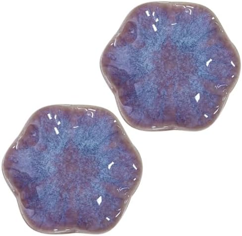 Ceramic Jewelry Dish Tray - 4-Leaf Clover Ring Holder Lotus Trinket Tray, Elegant Decorative Gift for Women (2Pcs Purple - Lotus Leaf) by Bngukju