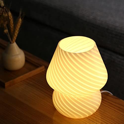 BSOD Mushroom Lamp,Glass Table Bedside Lamps Translucent Murano Vintage Style Striped Small Night Mushroom Decor Light Swirl for Ambient,Kids,Bedroom,Living,Girl Gift (Stripe White) - Image 6
