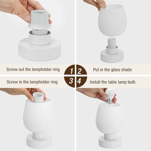 Seealle Touch Bedside Table Lamp Set of 2 - Small Bedside Lamp for Bedroom Living Room Night Stands, Desk Lamp with White Glass Shade for Small Spaces, 3 Way Dimmable, LED Bulbs, Gifts - Image 7