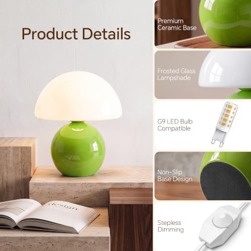 Dawnwake Mushroom Lamp Table Lamp for Bedroom-Small Desk Table Lamps,Green - Image 6