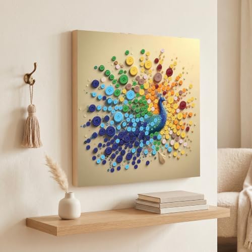 Framed Button Art Kit 11.8" DIY Mosaic Craft for Adults(Peacock) - Image 5