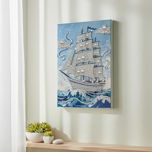 LQCrafK DIY Pearl Art Painting Handcraft Kit for Adults Beginners, Creative Design, Healing Stress-Relieving Home Wall Decoration, with Framed Painting and Tools-Sailboat-1 - Image 6