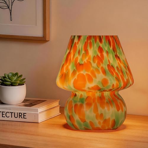 Mushroom Lamp, Green&Orange, Small Glass Bedside Lamp by Unknown