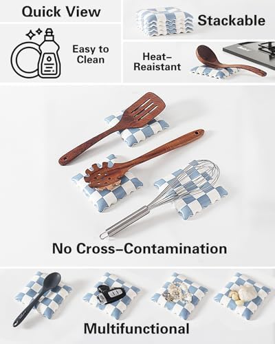 Ceramic Spoon Rest, Blue Checkered Spoon Rest for Stove Top, Large Spoon Holder, Spoon Rest for Kitchen Counter, Coffee Accessories for Housewarming& Coffee Station - Image 5