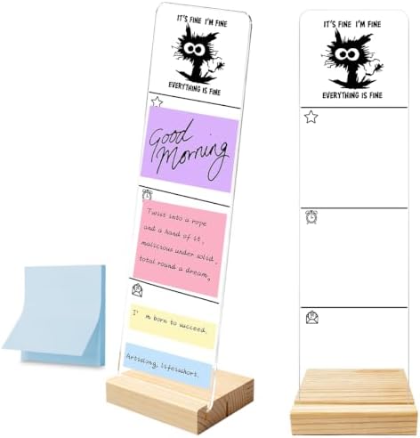 Monitor Memo Board with Removable Wooden Base Acrylic Portable Sticky Note Holder, It's Fine I'm Fine Everything is Fine Logo Office Desk Desk Set Sticky Notes 100 Sheets by HTBIG