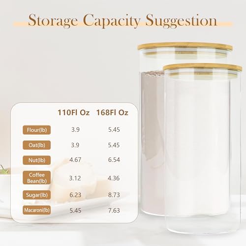 Large Glass Cereal Containers Storage with Airtight Bamboo Lids,Pantry Storage Container,Perfect for Kitchen Organization - Flour, Rice, Pasta, Sugar, Coffee Beans, Accessories Included,2 packs(168oz) - Image 5