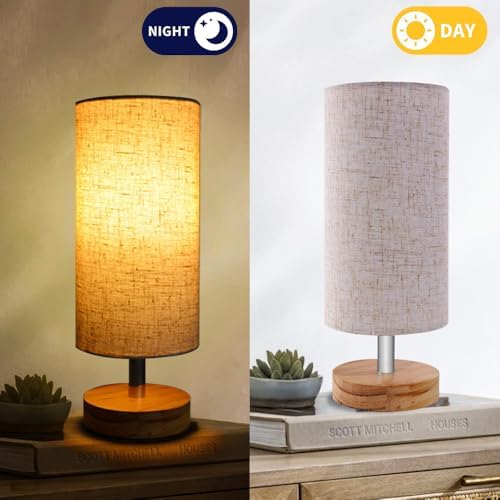 Bedside Table Lamps, Table Lamp for Bedroom, Lamps for Night Stands with Linen Lampshades, Small Table Lamp for Living Room, Office (Bulb Excluded) (Wood) - Image 6