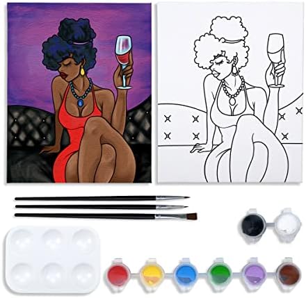 VOCHIC Sip and Paint Pre Drawn Canvas for Painting for Adults Party Kits Party Supplies 8x10 Canvas to Paint 8 Acrylic Colors,3 Brush,1 Pallet Chic Girl Art Set by VOCHIC
