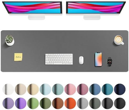 Aothia Faux Leather Desk Mat - Non-Slip PU Leather Desk Blotter, Waterproof Writing Surface, Large Desk Pad for Office & Home (Grey, 55" x 17") by AothiaSimpleNaturalUnique