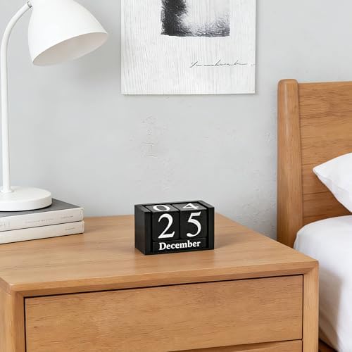 Notakia Black Wooden Block Calendar, Perpetual Desk Calendar, Stylish and Durable Block Calendar for Home and Office - Image 3