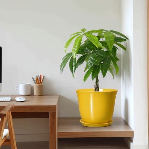 Ceramic Planter - 10 Inch Plant Pot for Indoor Outdoor, Round Flower Pots with Drainage Hole and Saucer, Large Plant Pot, Modern Planters, Home Room Decor, Gifts for Plants Lovers, Yellow - Image 7