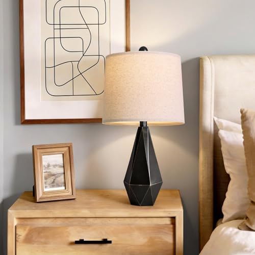 PoKat Table Lamps Set of 2 for Bedroom, 23.5'' High Farmhouse Nightstand Lamps for Living Room, Modern Bedside Lamps with Linen Shade for Office Sideboard Hallway Gift (Matte Black) - Image 2