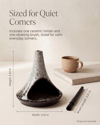 Ceramic Palo Santo Holder & Ash Catcher with Mini Chimney, Incense Holder & Sage Burner, Wabi-Sabi Home Decor for Meditation & Yoga (Ash Stone) - Image 7