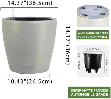 Dexceder 15x14 Self Watering Planter with Wheels (Grey Gold Crackle) - Image 3