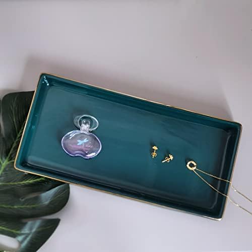 10 x 5 Ceramic Bathroom Tray for Countertop, Decorative Vanity Tray for Dresser Tops, Small Rectangular Trays for Perfume, Candle, Jewelry, Cosmetics (Green) - Image 3