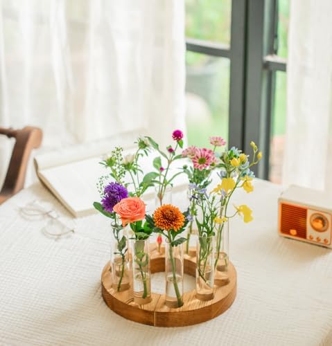 Melphoe Glass Bud Vases Small Flower Vase for Centerpieces Wedding Table Decorations, Home Decor, Propagation Station Plant Terrarium with Wooden Stand, Unique Plant Lover Gifts for Women (Brown) - Image 5