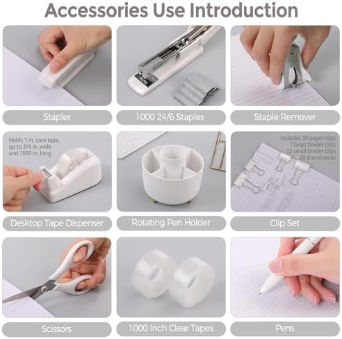 SKYDUE White Office Supplies Set, Office Desk Accessories 10PCS, Pencil Holder for Desk, Stapler, Tape Dispenser, Scissors, Ruler, Binder/Paper Clips and 1000pcs Staples,Desk Supplies Set - Image 4