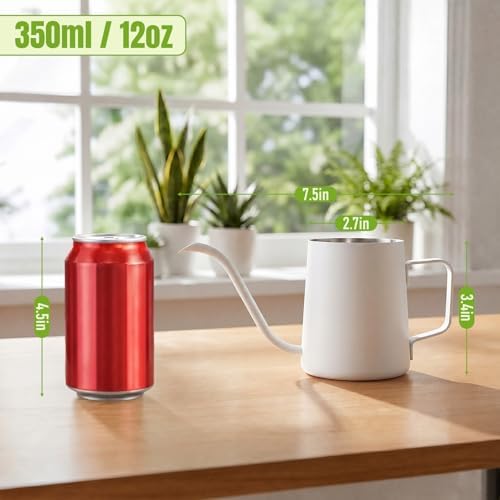 Doseno White Watering Can, Metal Design for Indoor Plants, 12oz Long Spout - Image 2