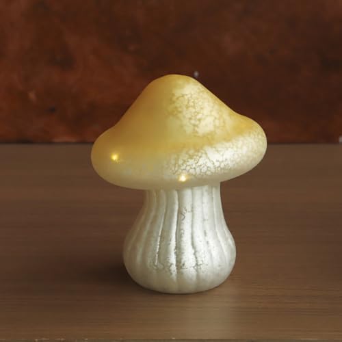 Glass Small Mushroom Table Lamp - Mushroom Night Light Battery Operated Warm Amber Glow Cute Bedside Lamp for Kids & Adults Mushroom Gifts Portable Cute Mushroom Decor for Bedroom by SUNSETHOME