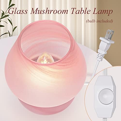 ONEWISH Mushroom Lamp Cute Table Lamp for Bedroom Nightstand Soft Light Pink, Small Glass Nightlight Stepless Dimmable Desk Lamp for Dining, Living, Nursery, Vanity, Home Decor Lamp for Girls Women - Image 5