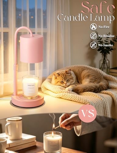 Briever Dimmable Candle Warmer Lamp with Timer, Height Adjustable Electric Candle Wax Warmer, Birthday Gifts for Women Mom, House Warming Gifts New Home Decor, Solid Wood Base, Pure Pink - Image 5