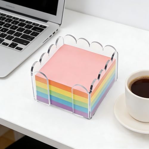 3x3 Inch Scalloped Acrylic Sticky Note Holder, Clear Cute Post It Note Dispenser, Notepad Holder with Wave Design, Thick Acrylic Desk Organizer for Office, Home, Dorm, Classroom - Image 7