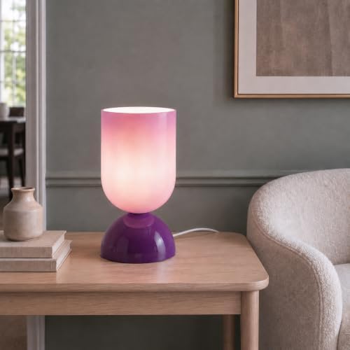 8.9" Dimmable Modern Glass Table Lamp with Dome Base, Glossy Purple - Image 7