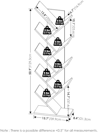 Furinno TREE Book Shelf, 9-Tier Bookshelf, Tree Bookcase with Angled Open Shelf, 8.4 x 15.7 x 50.9, Corner Shelf for Room Decor, for Living Room, Bedroom, Home Office, French Oak - Image 3