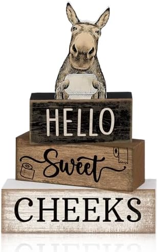 Moucuny 4 Pcs Hello Sweet Cheeks Bathroom Decor Wooden Signs Donkey by Moucuny