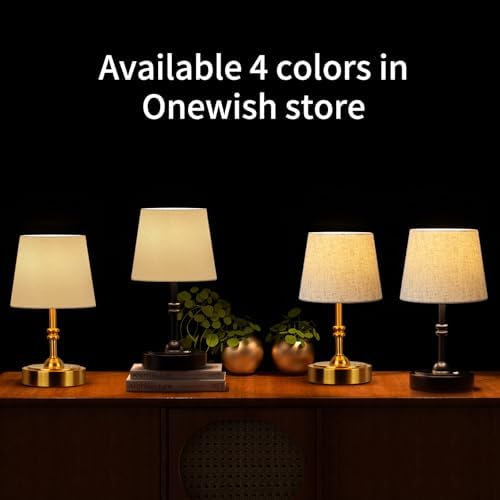 ONEWISH 2 Pack Small Cordless Lamp, Battery Operated Table lamp Dimmable, 4000mAh Rechargeable, Touch Bedside Lamp with White Fabric Shade, 2700K Bulb Included, for Dining, Patio, Bathroom(Black) - Image 4
