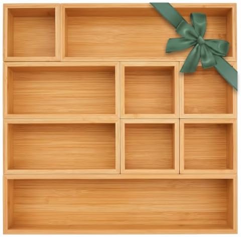 MapleGrace Bamboo Drawer Organizer Set, 9 PCS Wood Storage Organizers by MapleGrace