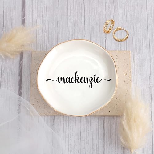 JoycuFF Mackenzie Personalized Name Ceramic Jewelry Tray, Mothers Day Christmas Anniversary Engagement Birthday Gifts for Women Couples, Trinket Dish for Rings Earrings Necklaces Bracelets Keys - Image 2