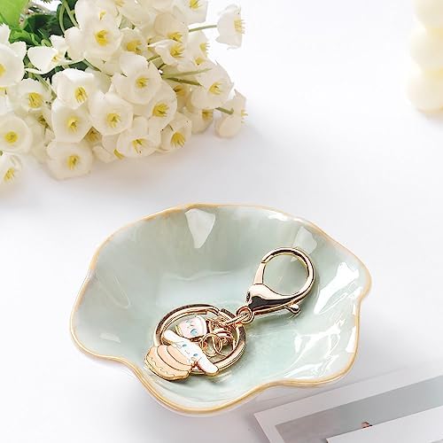 JAMEND CLXP 2PCS Lotus Leaf Shape Ring Holder Dish, Small Key Bowl, Ceramic Trinket Tray Jewelry Dish Organizing Necklace Earrings for Mom Friend Sister, All Jewelries Are NOT Included, Light Green.… - Image 2