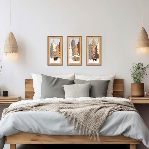 KAIRNE Winter Wooden Wall Art Set, 3pcs 8X16 Vintage Wood Wall Decor,Rustic Farmhouse Framed Wall Sculptures,Pine Deer Bear Wooden Hanging Decor for Living Room Bedroom Kitchen Office Decoration - Image 6