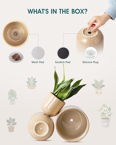 vancasso 6+8+10 inches Ceramic Plant Pots, Set of 3, Planters with Drainage Hole, Flower Pots Planters Pots for Indoor Plants, Modern Indoor Decorative Garden Pot, Home Decor, Brown - Image 3