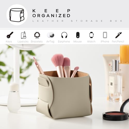 HOMIEAZICOZI 2-Pack Cork Leather Makeup Brush Holder Organizer - Desk Accessories Storage - Pencil Pen Holder - Stylish Addition to Home Decor (Beige) - Image 4